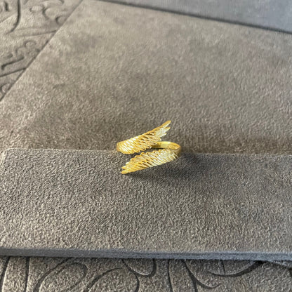 14K Gold Angel Wings Feather Ring