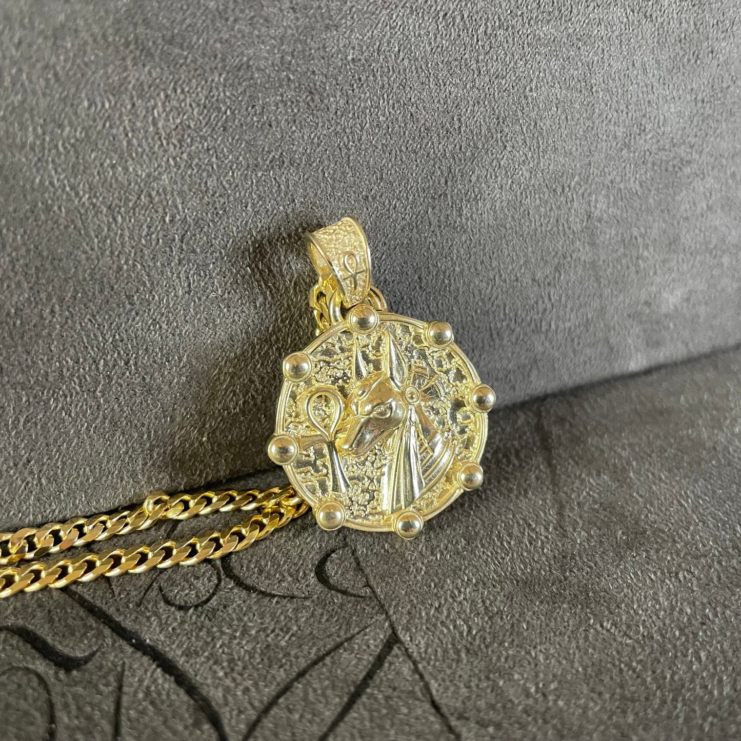 14K Real Gold Anubis Ankh Necklace