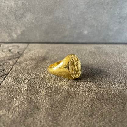 14K Real Gold Bumble Bee Signet Ring