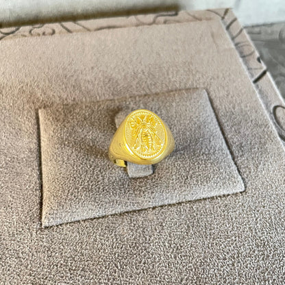 14K Real Gold Bumble Bee Signet Ring