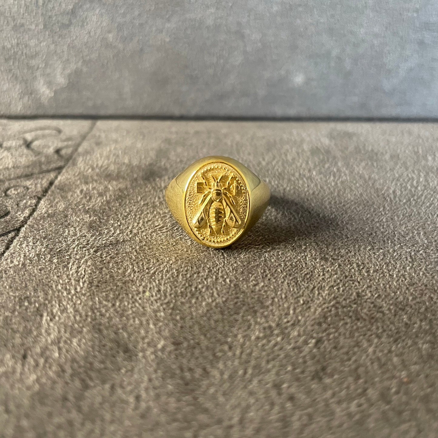 14K Real Gold Bumble Bee Signet Ring