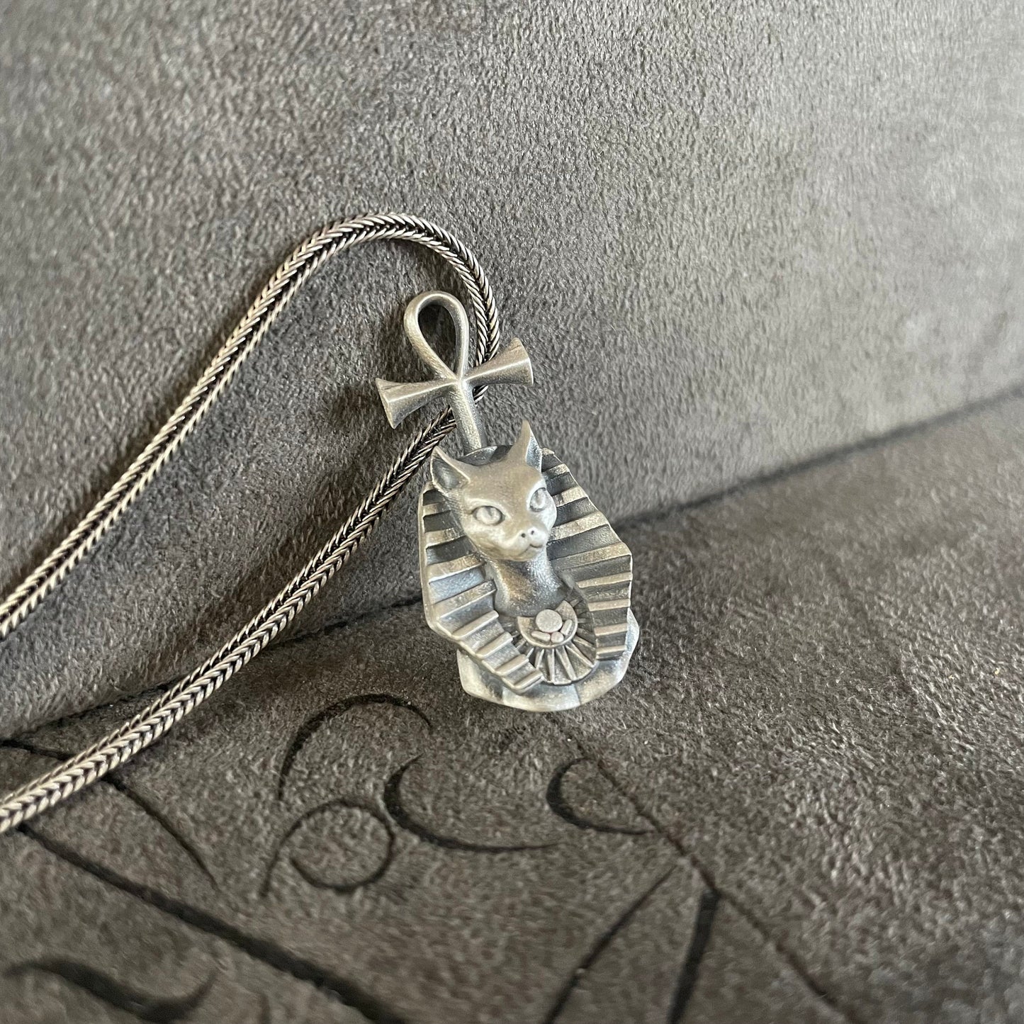 Sterling Silver Bast Ancient Egyptian Cat Goddess Necklace