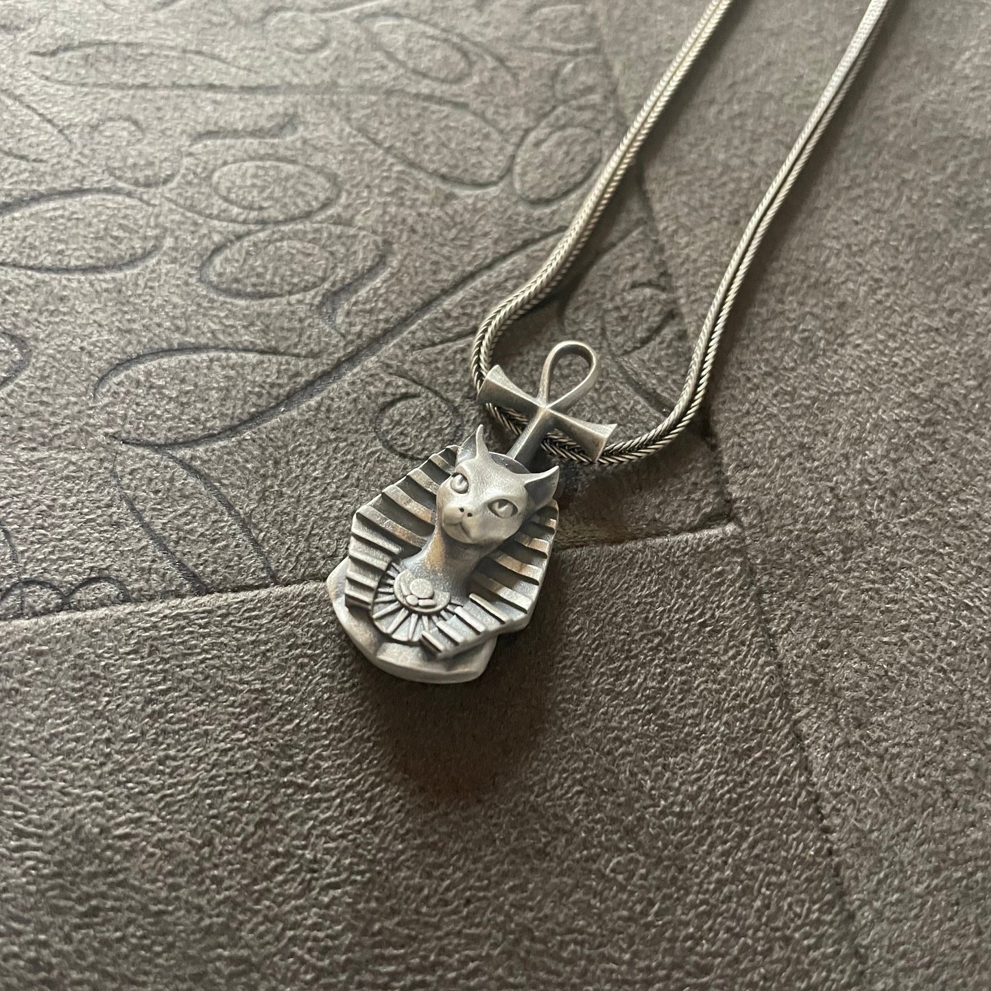 Sterling Silver Bast Ancient Egyptian Cat Goddess Necklace