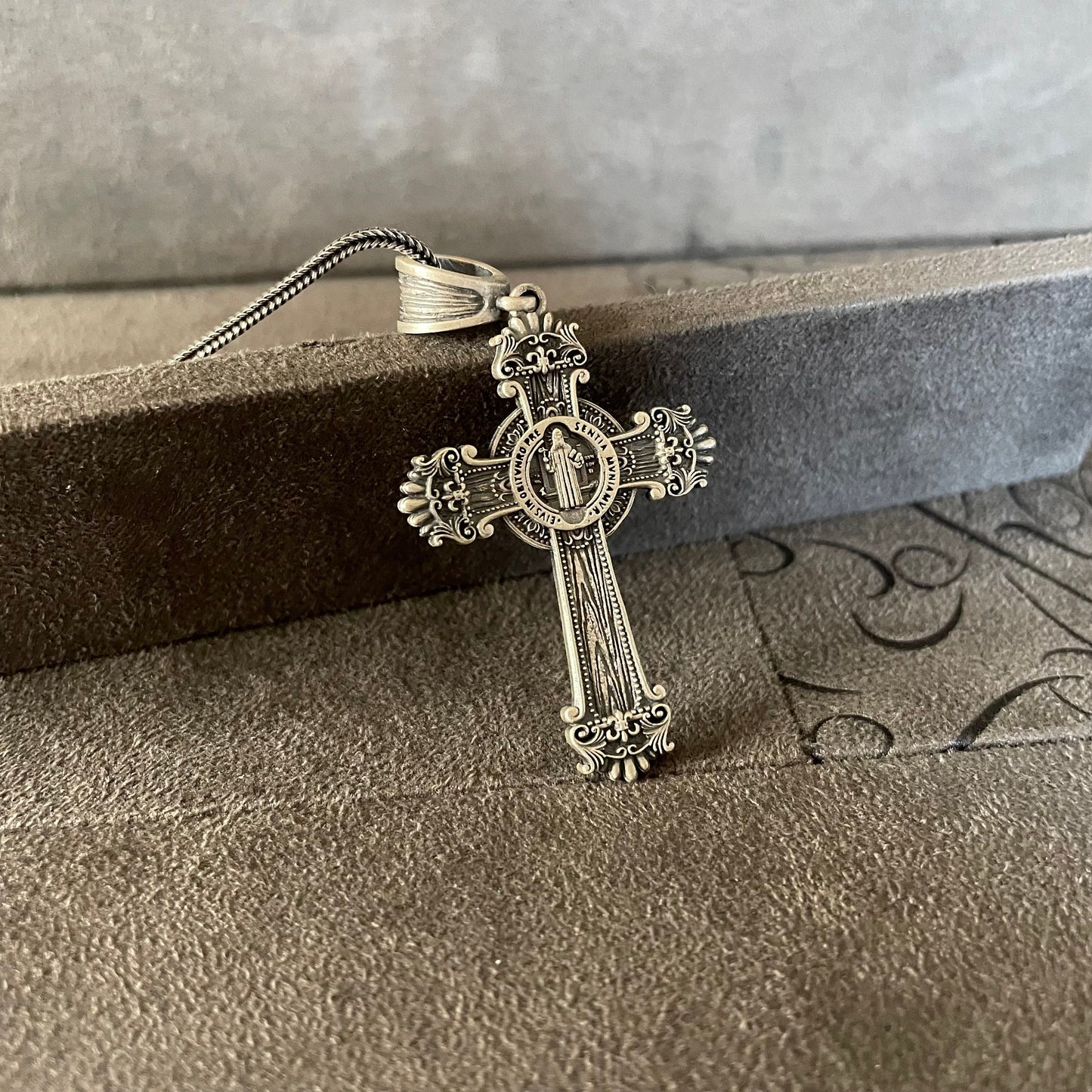 Sterling Silver St Benedict Jesus Inri Cross Necklace