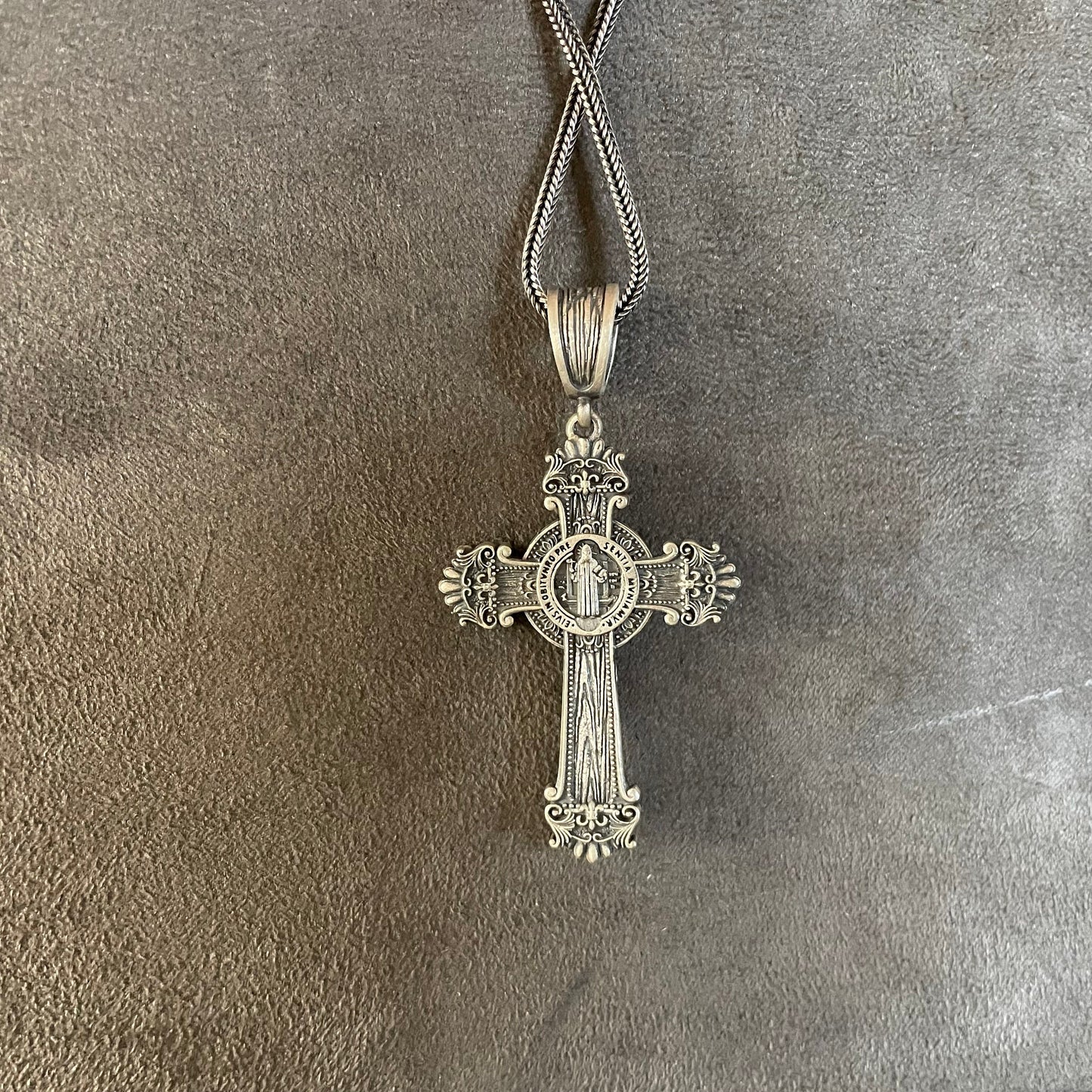 Sterling Silver St Benedict Jesus Inri Cross Necklace