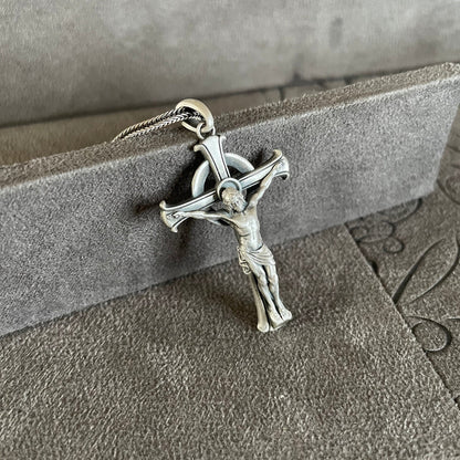 Crucifixion of Jesus Pendant, Sterling Silver Jesus Cross Catholic Necklace, Baptism Gift,  Faith Necklace, Cross Necklace For Father