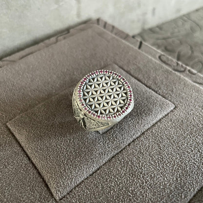 Flower of Life Vitruvien Ring, Sterling Silver Leonardo Da Vinci's Art Ring, Engagement Gifts For Couples, Engraved Mens Wedding Band