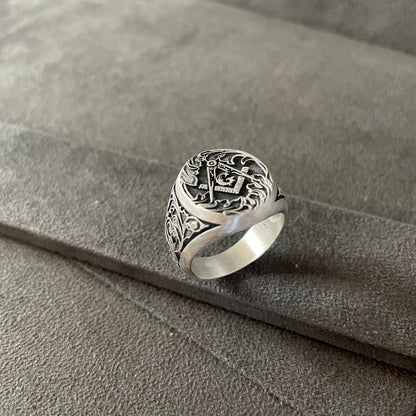 Freemason Ring, Sterling Silver Masonry Signet Ring, Masonic Ring, Handmade Ring, Men Silver Ring, Oxidized Jewelry, Gift Ideas