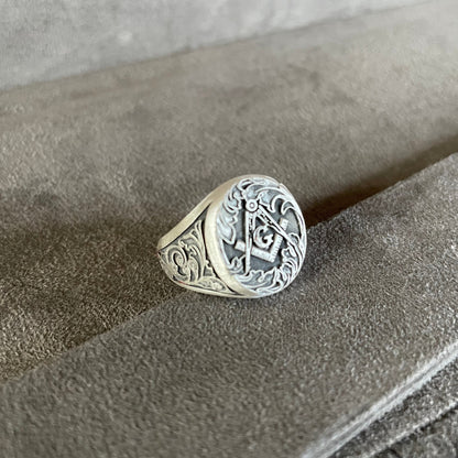 Freemason Ring, Sterling Silver Masonry Signet Ring, Masonic Ring, Handmade Ring, Men Silver Ring, Oxidized Jewelry, Gift Ideas