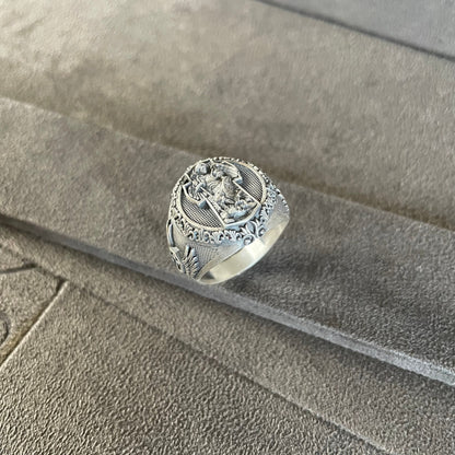 Guardian Of Church St Michael Ring, Sterling Silver Archangel Ring, Religious Jewelry, Signet Ring,  Catholic Jewelry Guardian Angel Gift