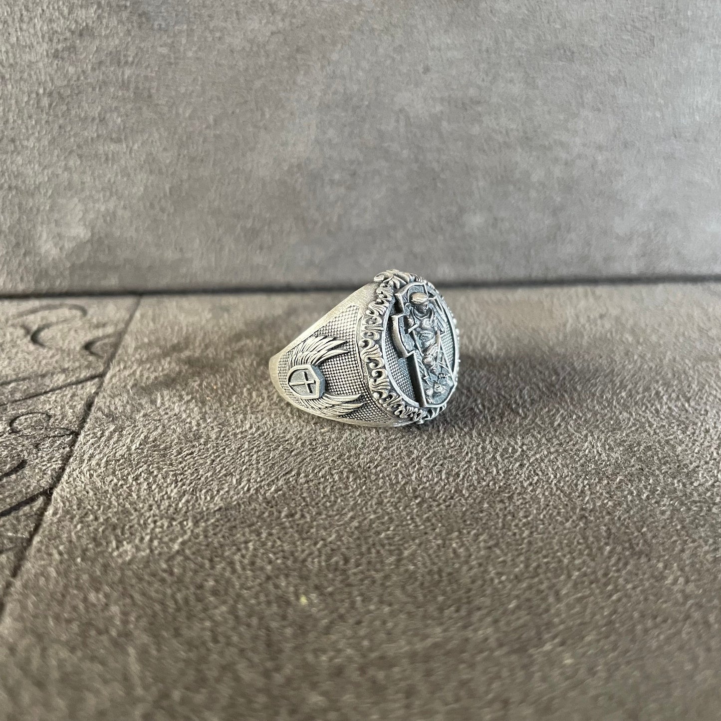 Guardian Of Church St Michael Ring, Sterling Silver Archangel Ring, Religious Jewelry, Signet Ring,  Catholic Jewelry Guardian Angel Gift