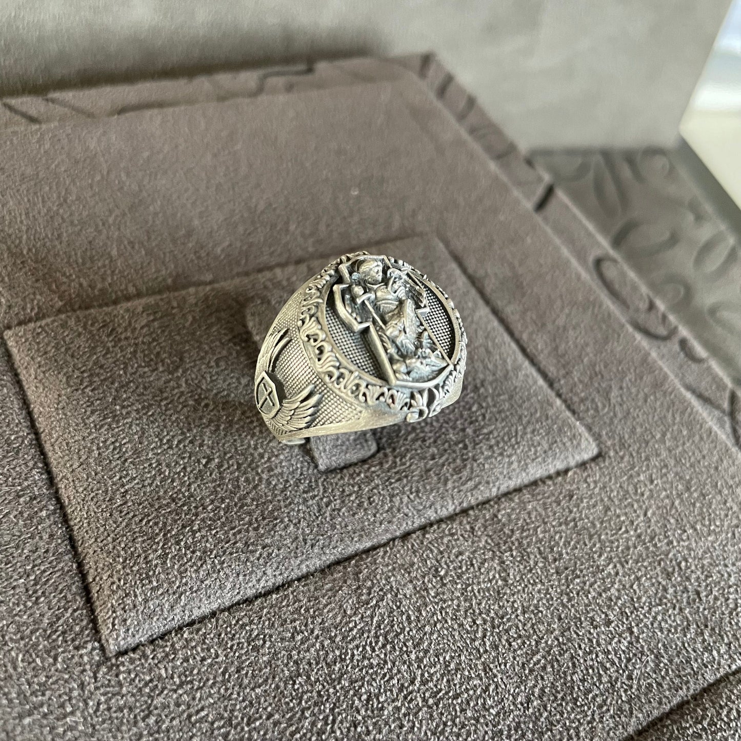 Guardian Of Church St Michael Ring, Sterling Silver Archangel Ring, Religious Jewelry, Signet Ring,  Catholic Jewelry Guardian Angel Gift