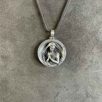 Holy Mother Pendant, Sterling Silver Virgin Mary Sacred Heart Necklace, Christian Jewelry For Women, Religious Gift, Baptism Favors