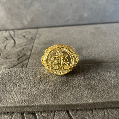 Horus Anubis Ring, 14K Real Gold Ankh Signet Ring, Mythology Jewelry, Egyptian Goddess, Long Distance Gift