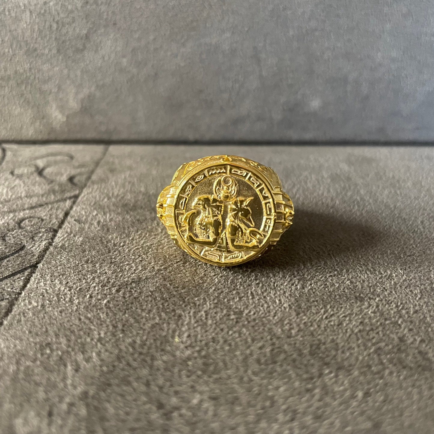 Horus Anubis Ring, 14K Real Gold Ankh Signet Ring, Mythology Jewelry, Egyptian Goddess, Long Distance Gift