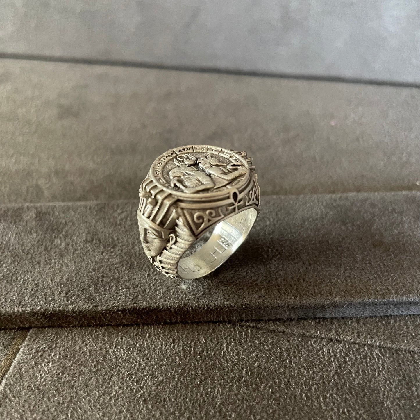 Horus Anubis Ring, Sterling Silver Ankh Signet Ring, Mythology Jewelry, Egyptian Goddess, Long Distance Gift