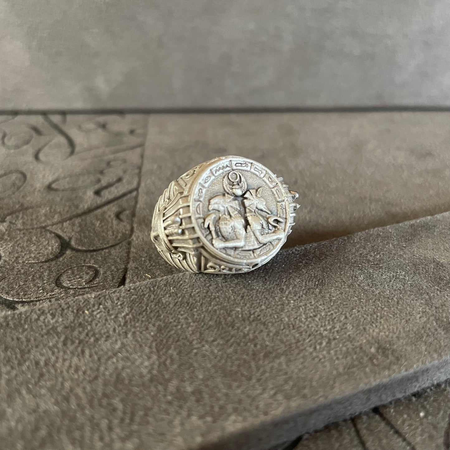 Horus Anubis Ring, Sterling Silver Ankh Signet Ring, Mythology Jewelry, Egyptian Goddess, Long Distance Gift