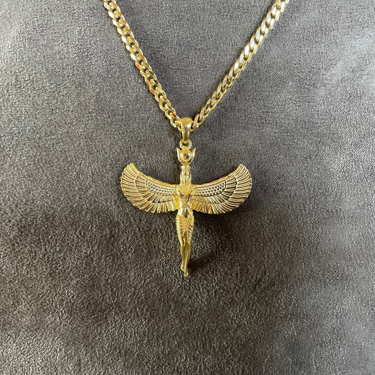 Isis Pendant, 14K Real Solid Gold Egyptian Goddess İsis Necklace, Ancient Mythology Jewelry, Winged Isis Wings, Goddess Jewelry