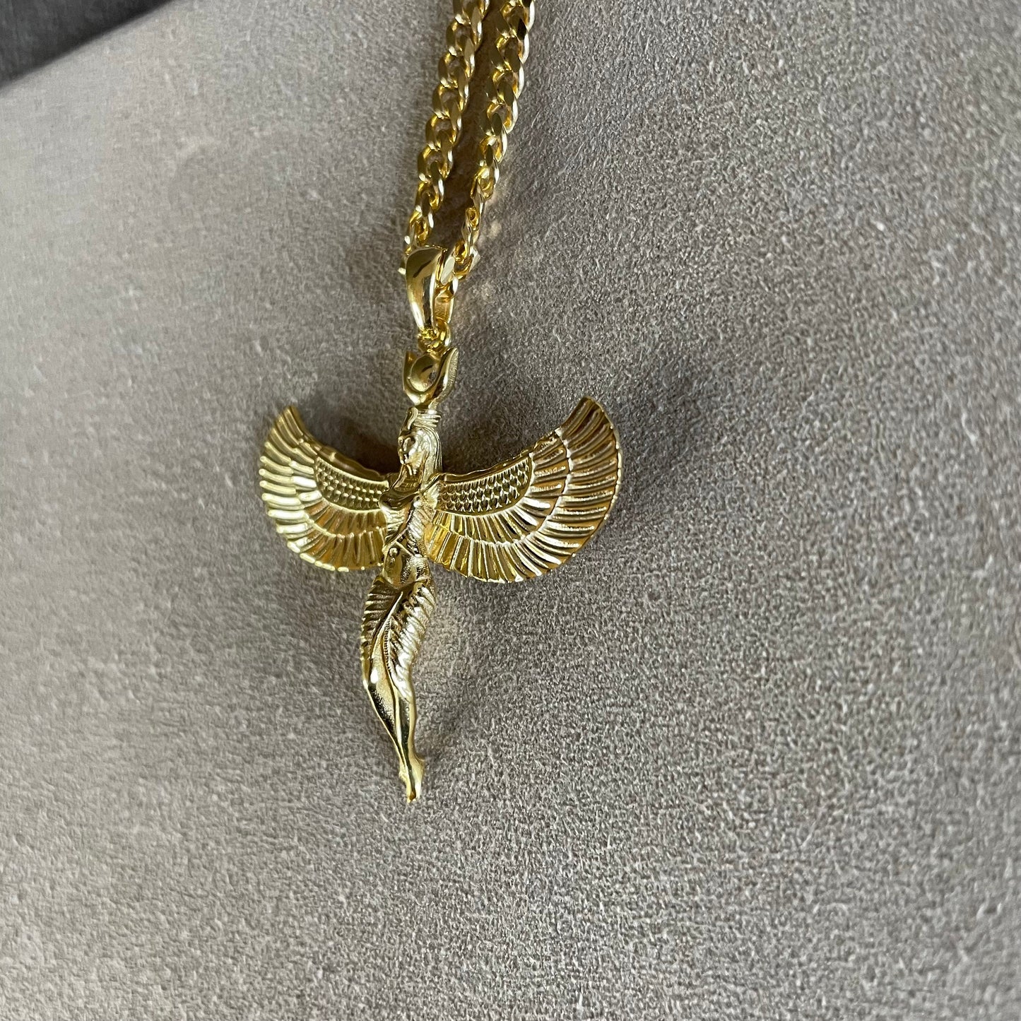 Isis Pendant, 14K Real Solid Gold Egyptian Goddess İsis Necklace, Ancient Mythology Jewelry, Winged Isis Wings, Goddess Jewelry