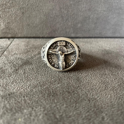 Jesus Crucifix Ring, Sterling Silver Jesus Cross Ring, Saint Benedict Ring, Signet Ring, Cross Ring, Jesus Jewelry, Unique Christian Gift