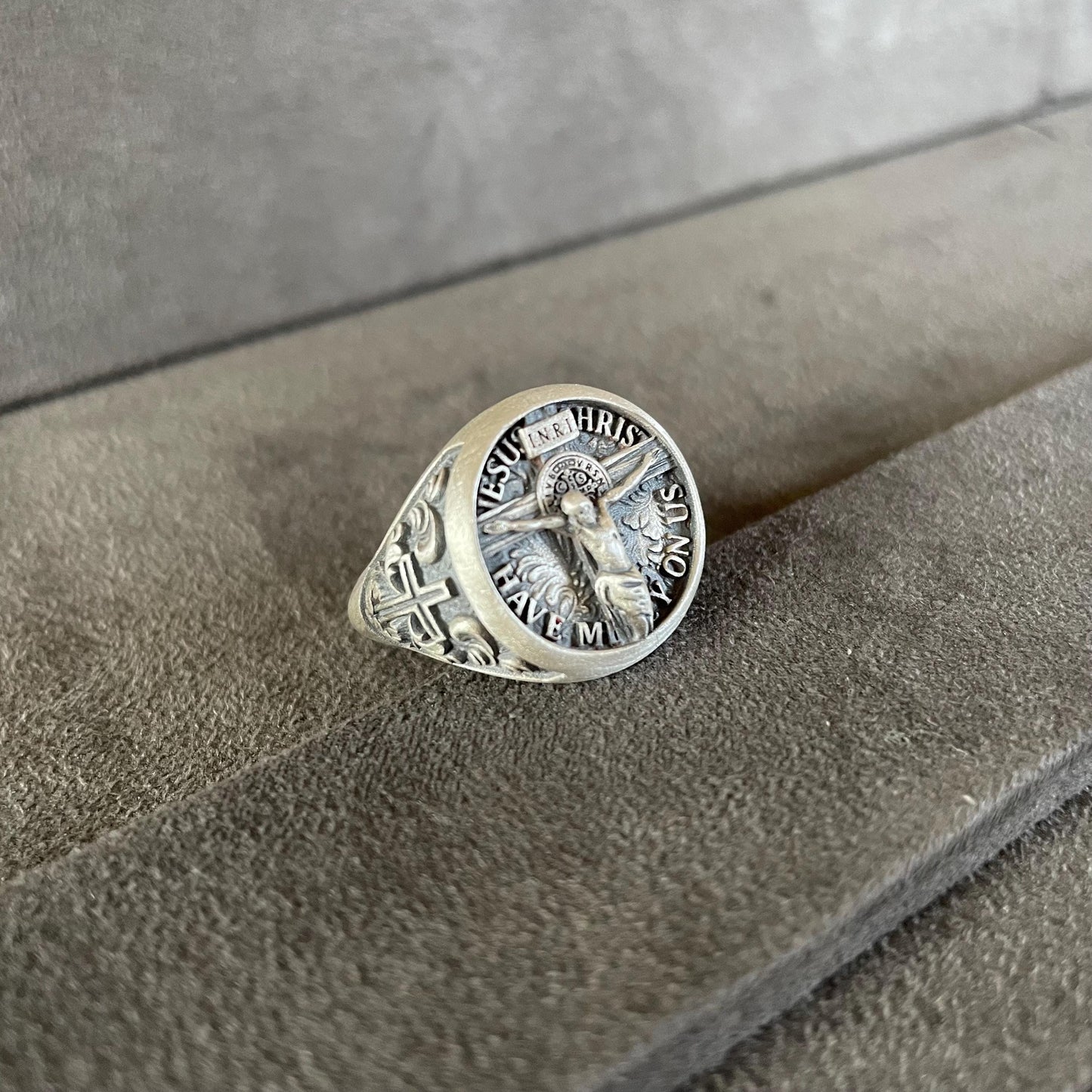 Jesus Crucifix Ring, Sterling Silver Jesus Cross Ring, Saint Benedict Ring, Signet Ring, Cross Ring, Jesus Jewelry, Unique Christian Gift