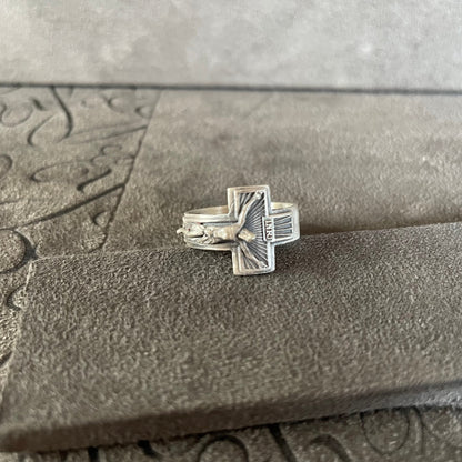 Jesus Ring, Sterling Silver Christ Crucifix Cross Ring, Christian Band Ring, Religous Gift, Wedding Ring with Jesus, Catholic Jewelry