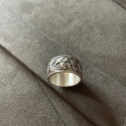 Koi Carp Fish Ring, Sterling Silver Fish Men Band Ring, Japanese Wedding - Engagement Jewelry, Anniversary Gift for Him