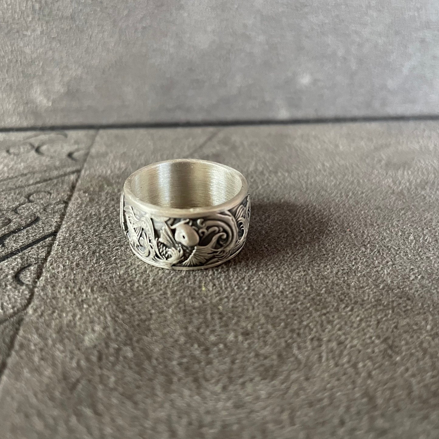 Koi Carp Fish Ring, Sterling Silver Fish Men Band Ring, Japanese Wedding - Engagement Jewelry, Anniversary Gift for Him