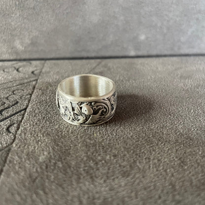 Koi Carp Fish Ring, Sterling Silver Fish Men Band Ring, Japanese Wedding - Engagement Jewelry, Anniversary Gift for Him