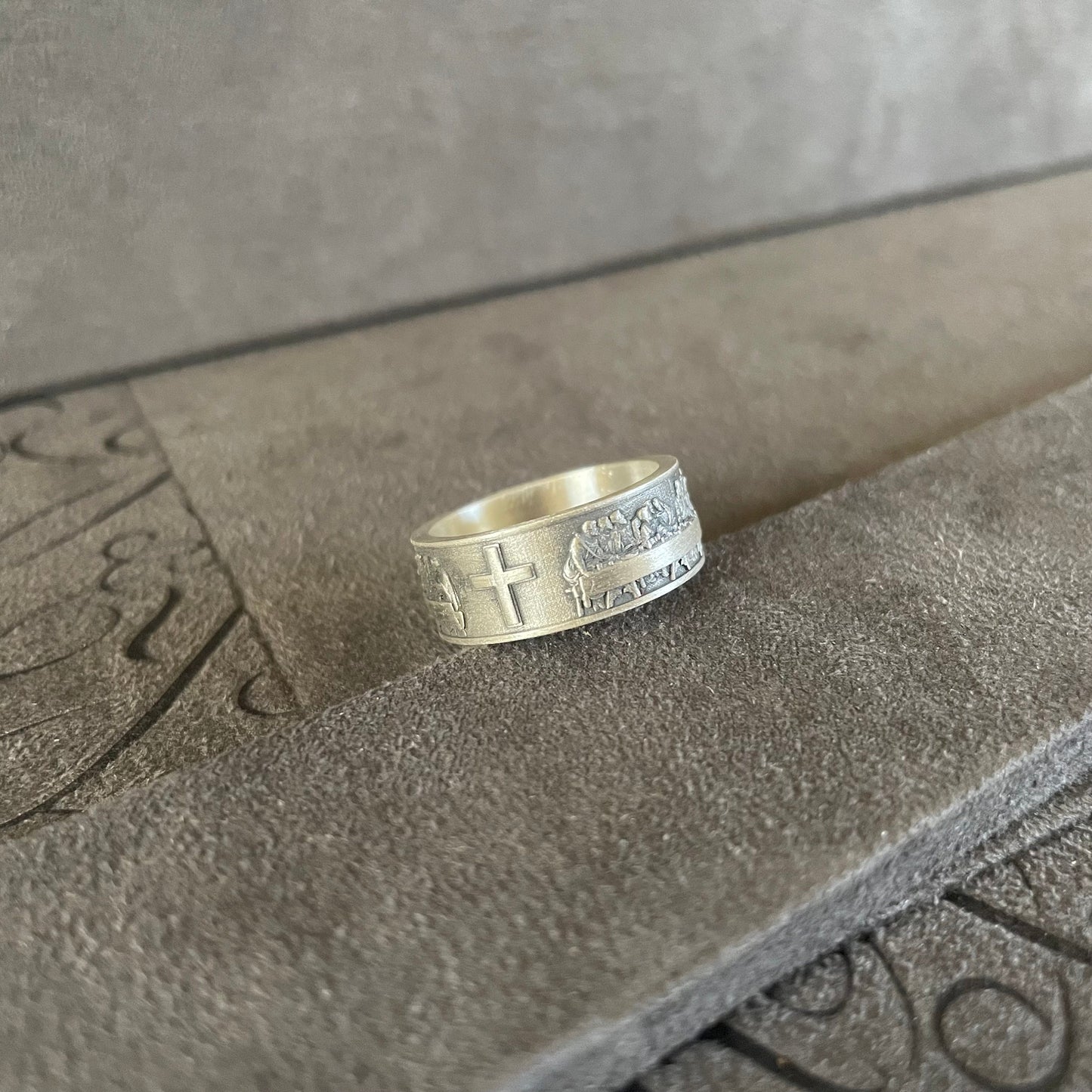 Last Supper Ring, Sterling Silver Wedding Band Cross Ring, The 12 Apostles of Christ Gift, Christian Jewelry, Gifts for Boyfriend