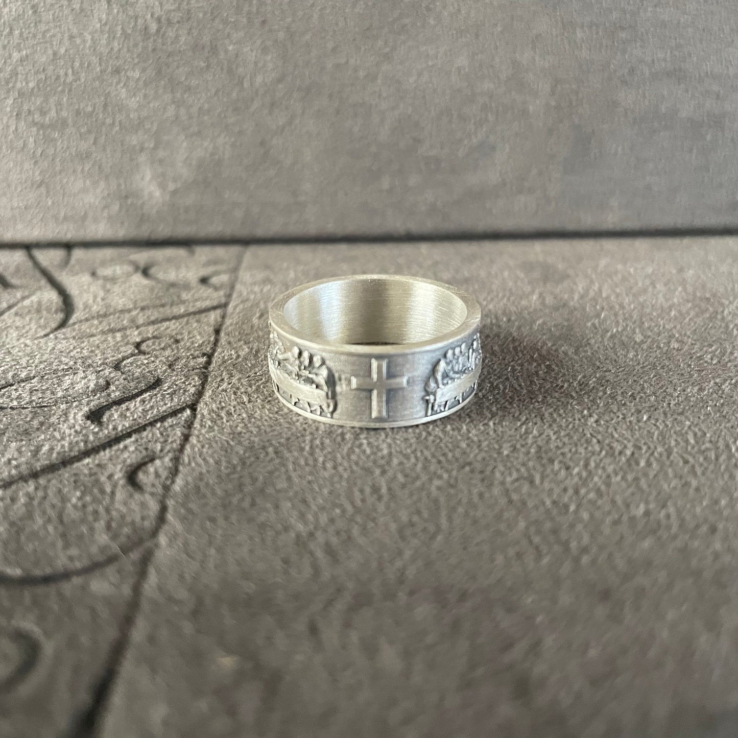 Last Supper Ring, Sterling Silver Wedding Band Cross Ring, The 12 Apostles of Christ Gift, Christian Jewelry, Gifts for Boyfriend