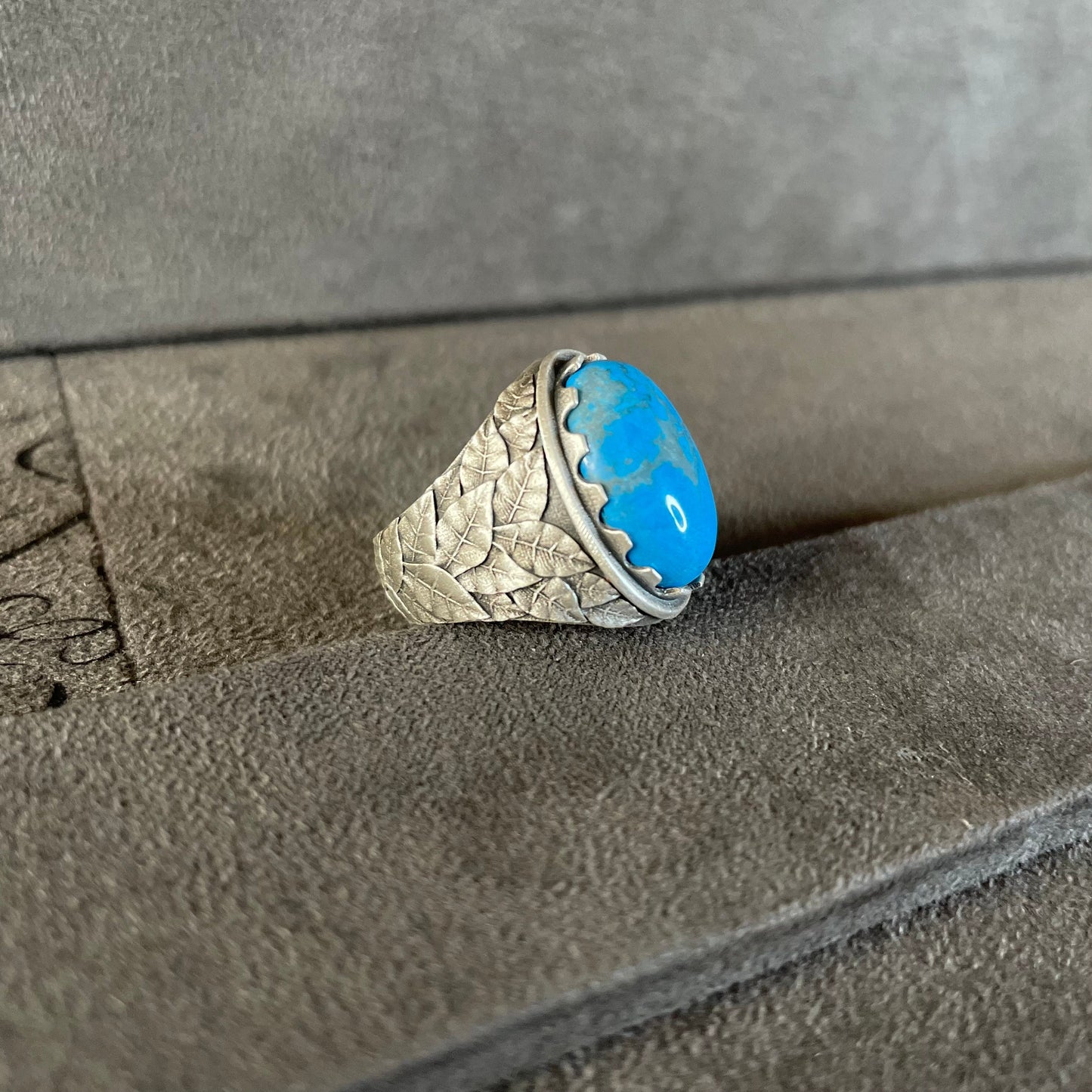 Leaves Gemstone Ring, Sterling Silver Turquoise Lapis Lazuli Ring, Jewelry for Men,  Exclusive Design Statement Ring, Gift For Dad