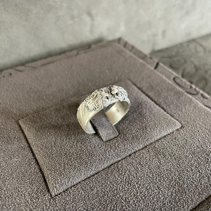 Lion Band Ring, Sterling Silver Two Lion Head Ring, Unique Wedding Band Ring, Husband Gift, Zodiac Jewelry, Sign Leo Ring, Men Wedding Band