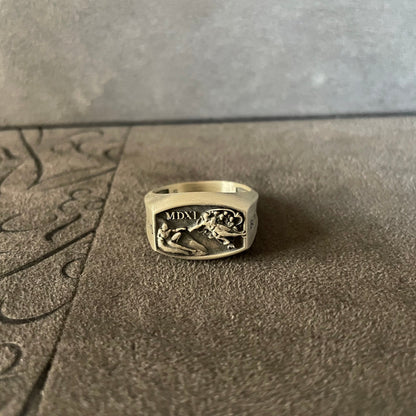 Michaelangelo Sistine Chapel Ring, 925 Sterling Silver Creation of Adam Signet Ring, Hand of God Ring, Renaissance Age Ring For Men