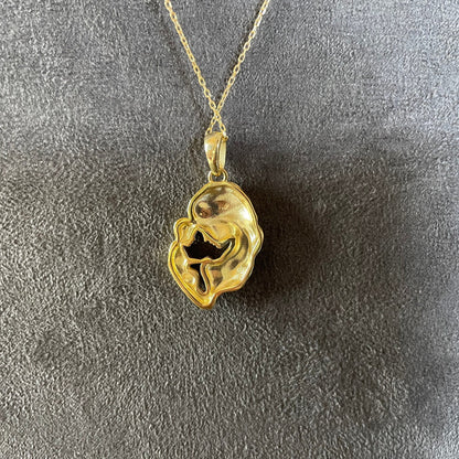 Mother with Child Pendant, 14K Real Gold Mom and Baby Necklace Necklace, Unique Jewelry, Birthing Necklace, Baby Shower Gift, Solid Gold