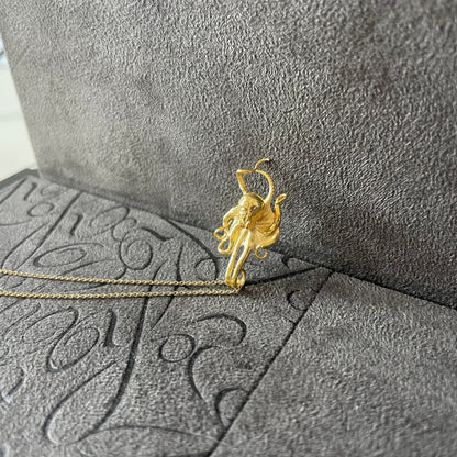 Octopus Kraken Pendant, 14K Real Gold Ocean Inspired Necklace, Gothic Jewelry, Sea Animal, Memorial Gift, 21st Birthday