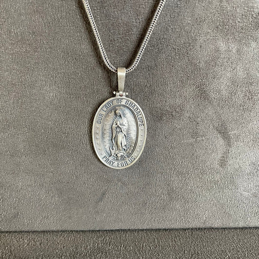 Our of Guadalupe Pendant, Sterling Silver Holy Mother Necklace, Virgin Mary Guadalupe Jewelry, Christian Gifts, Pray for Us