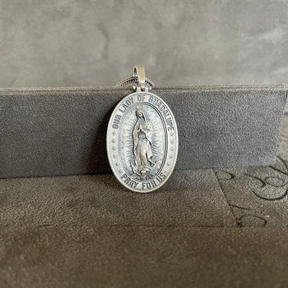 Our of Guadalupe Pendant, Sterling Silver Holy Mother Necklace, Virgin Mary Guadalupe Jewelry, Christian Gifts, Pray for Us