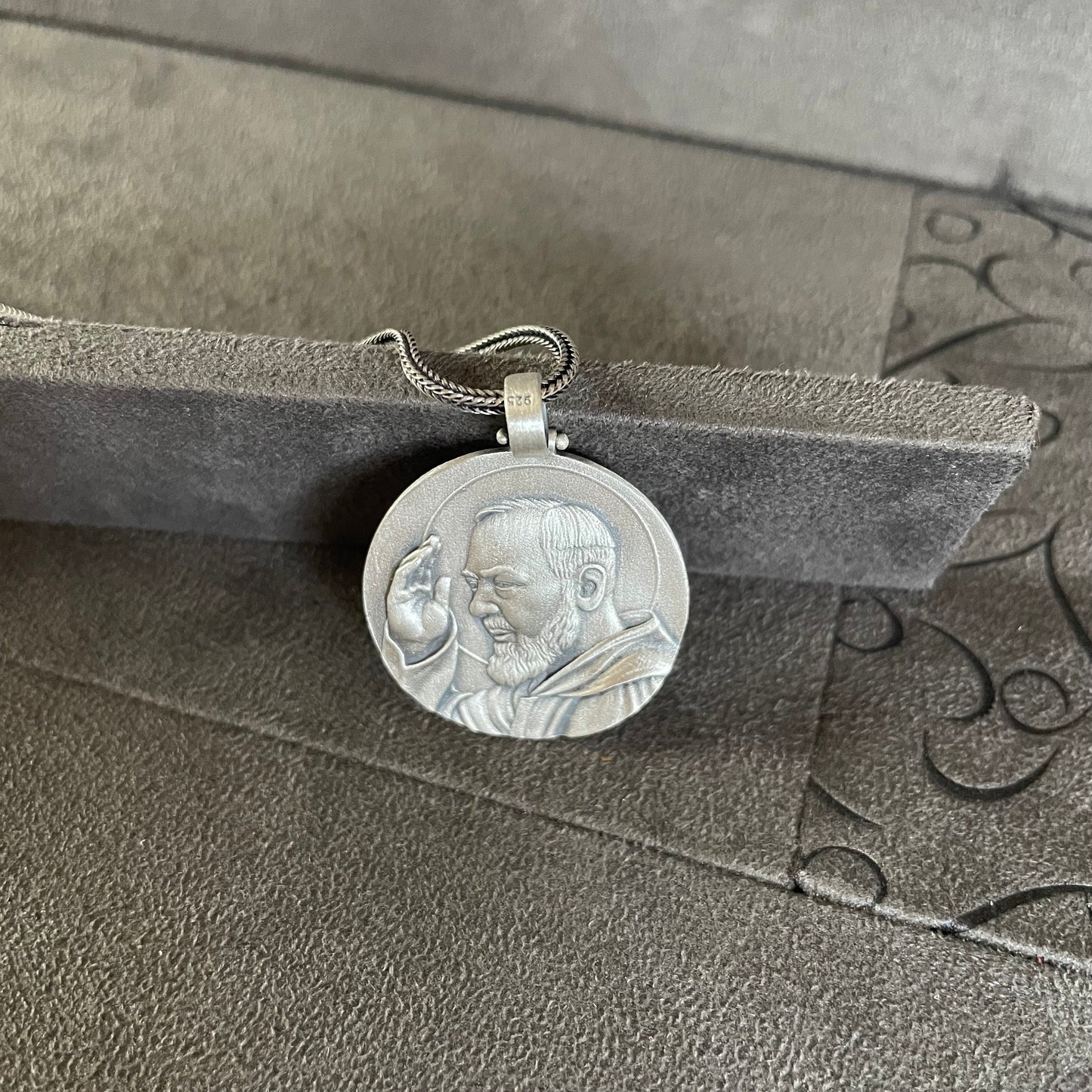 Padre Pio Pendant, Sterling Silver Saint Padre Pio Necklace, Religious Mens Necklace for Dad,  Catholic medallion, Christian Gift,