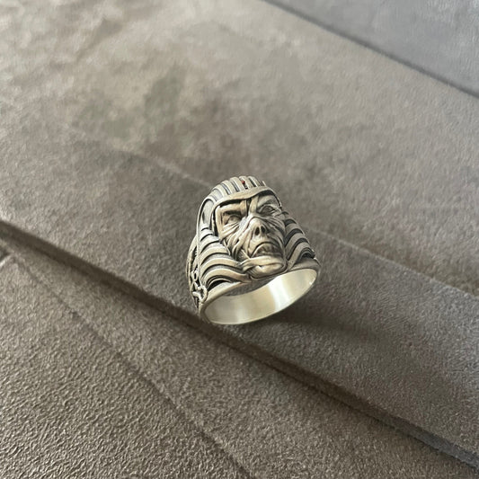 Pharaoh Ring, Sterling Silver Egyptian Mummy Ring, Jewelry Silver Ankh Accessory,  Birthday Gift for Him Graduation Gift, Bulky Biker Ring