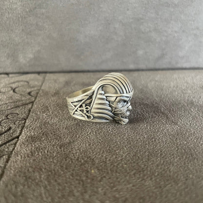 Pharaoh Ring, Sterling Silver Egyptian Mummy Ring, Jewelry Silver Ankh Accessory,  Birthday Gift for Him Graduation Gift, Bulky Biker Ring