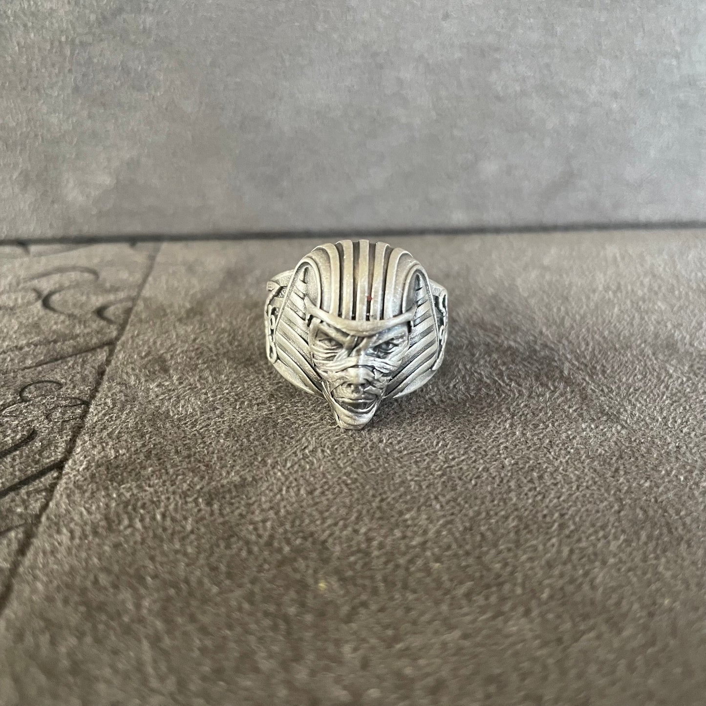 Pharaoh Ring, Sterling Silver Egyptian Mummy Ring, Jewelry Silver Ankh Accessory,  Birthday Gift for Him Graduation Gift, Bulky Biker Ring