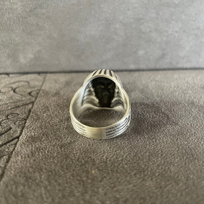 Pharaoh Ring, Sterling Silver Egyptian Mummy Ring, Jewelry Silver Ankh Accessory,  Birthday Gift for Him Graduation Gift, Bulky Biker Ring