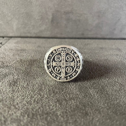 Saint Benedict Signet Ring, Sterling Silver Cross Exorcism Men Ring, St Benedict Amulet for Devotees, Spiritual Jewelry, Catholic Gift