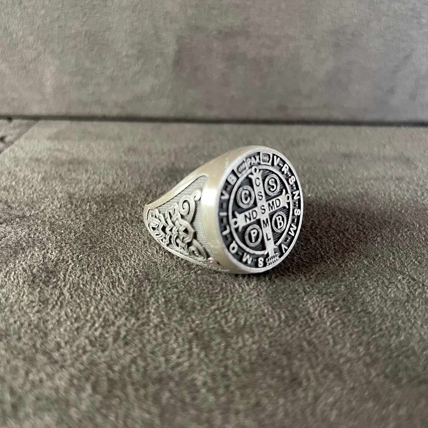 Saint Benedict Signet Ring, Sterling Silver Cross Exorcism Men Ring, St Benedict Amulet for Devotees, Spiritual Jewelry, Catholic Gift