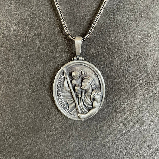 Saint Christopher Pendant, Sterling Silver St Christopher Necklace, Saint Christopher Amulet, Catholic Jewelry, Religious Men Gift