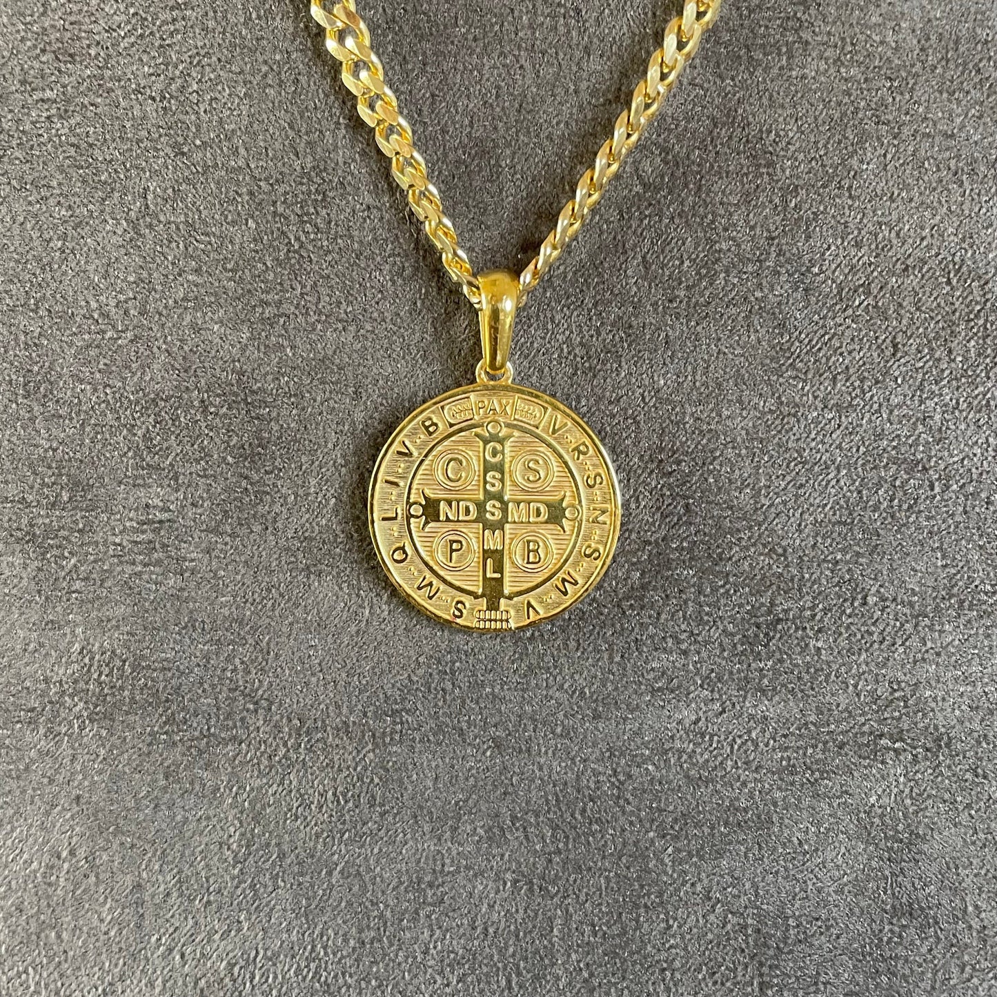 St. Benedict Pendant, 14K Real Gold Saint Benedict Necklace, Double Sided Exorcism  Cross Medallion, Christian Jewelry, Necklace For Men