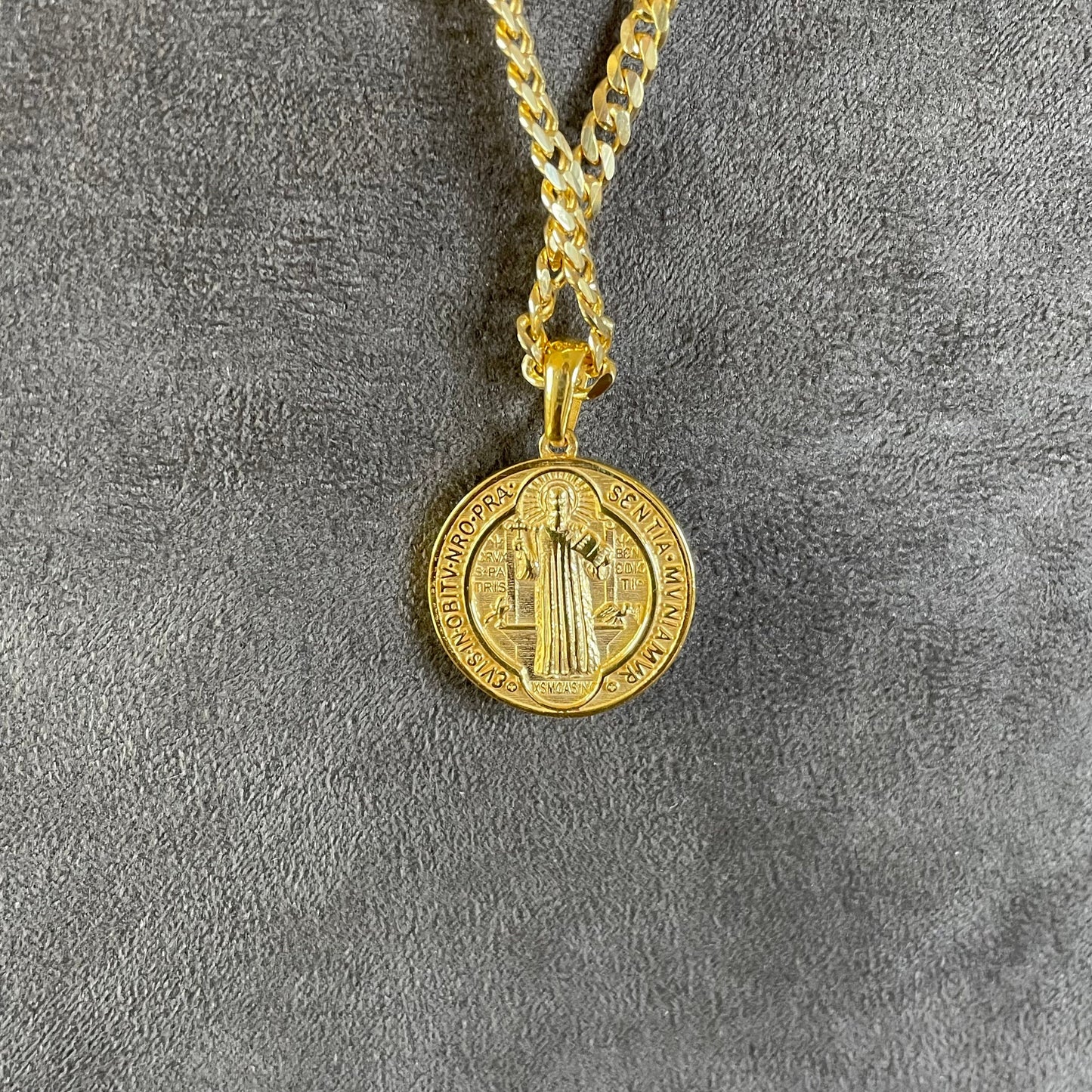 St. Benedict Pendant, 14K Real Gold Saint Benedict Necklace, Double Sided Exorcism  Cross Medallion, Christian Jewelry, Necklace For Men