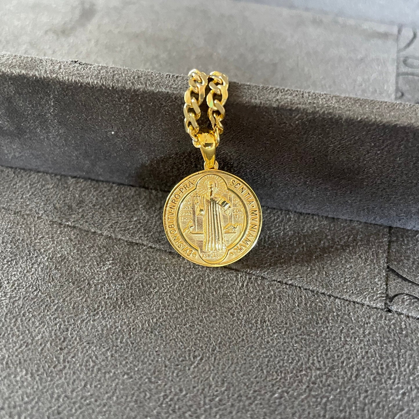 St. Benedict Pendant, 14K Real Gold Saint Benedict Necklace, Double Sided Exorcism  Cross Medallion, Christian Jewelry, Necklace For Men