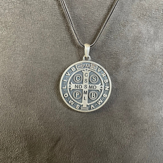 St. Benedict Pendant, Sterling Silver Saint Benedict Necklace, Double Sided Exorcism  Cross Medallion, Christian Jewelry, Necklace For Men